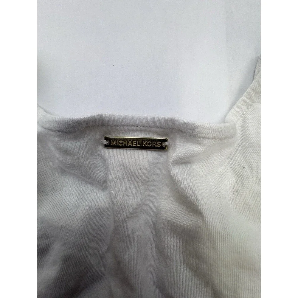 Michael Kors Women's White Lace-Up Grommet Short Sleeve Top Size Large
